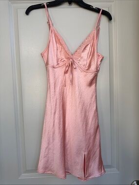 Verge Girl Pink Satin Slip Mini Dress with Side Slit - XS / AUS 6
